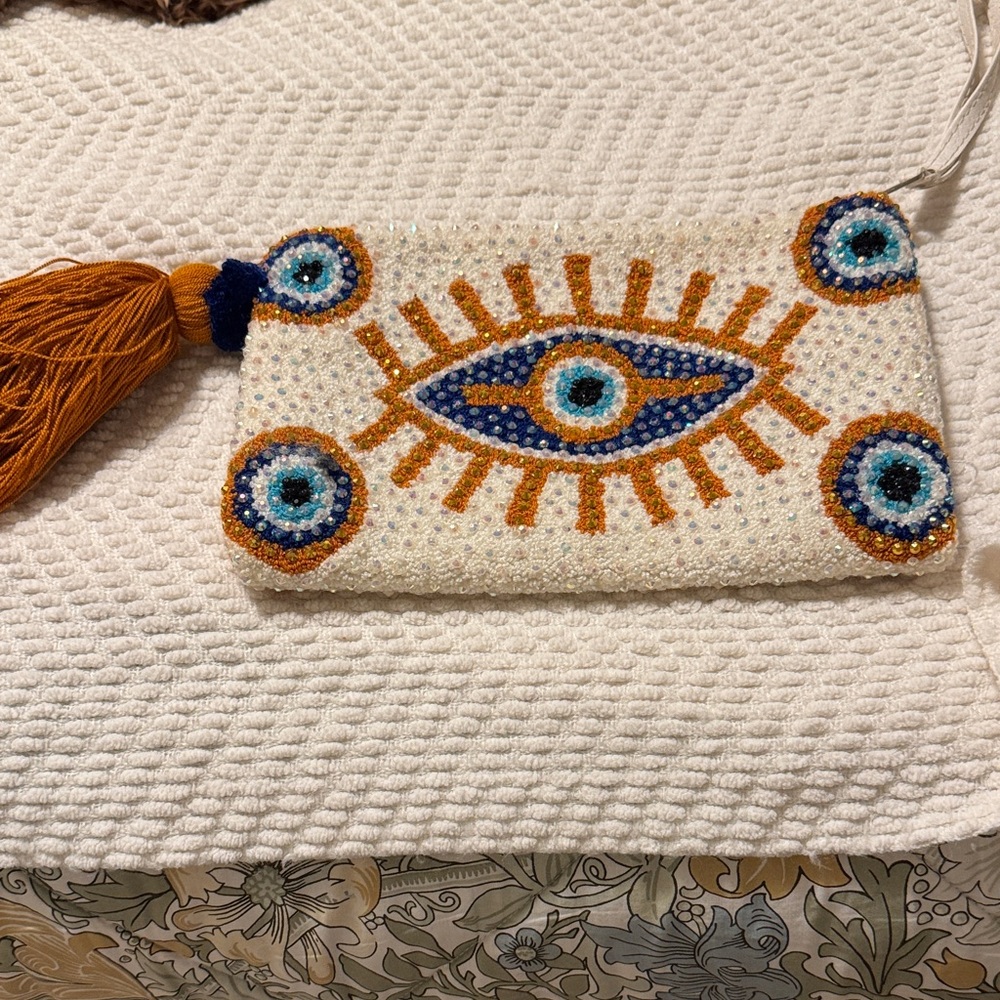 Beaded Evil Eye Clutch with Tassel